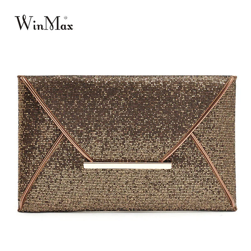 Winmax New Design Fashion Evening Bags Party Clutch Hand Bags Purses Female PU Sequined Hasp Envelop Bags Women Small Handbags