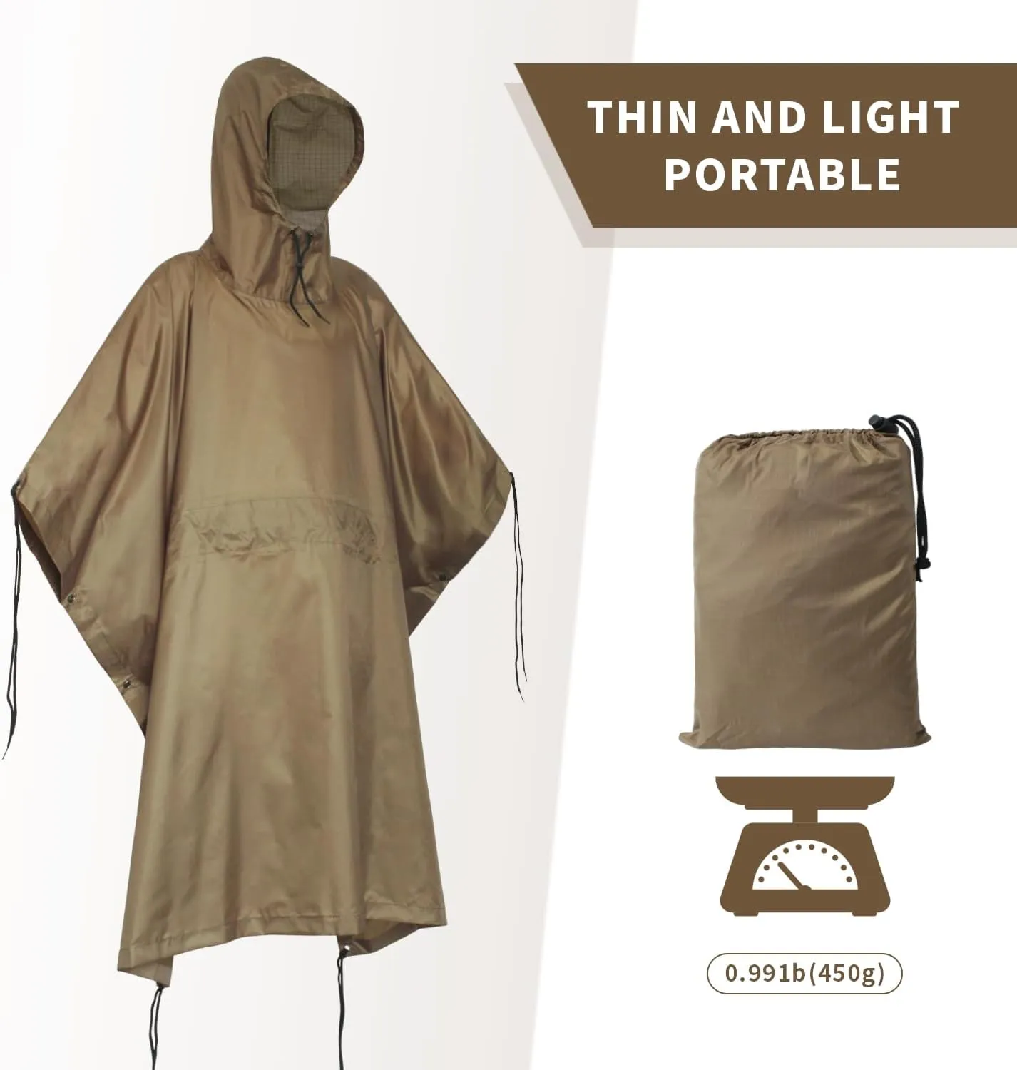 WINWAY Military Rain Poncho Camouflage Poncho Waterproof Lightweight Raincoat for Outdoor Hunting Hiking Camping