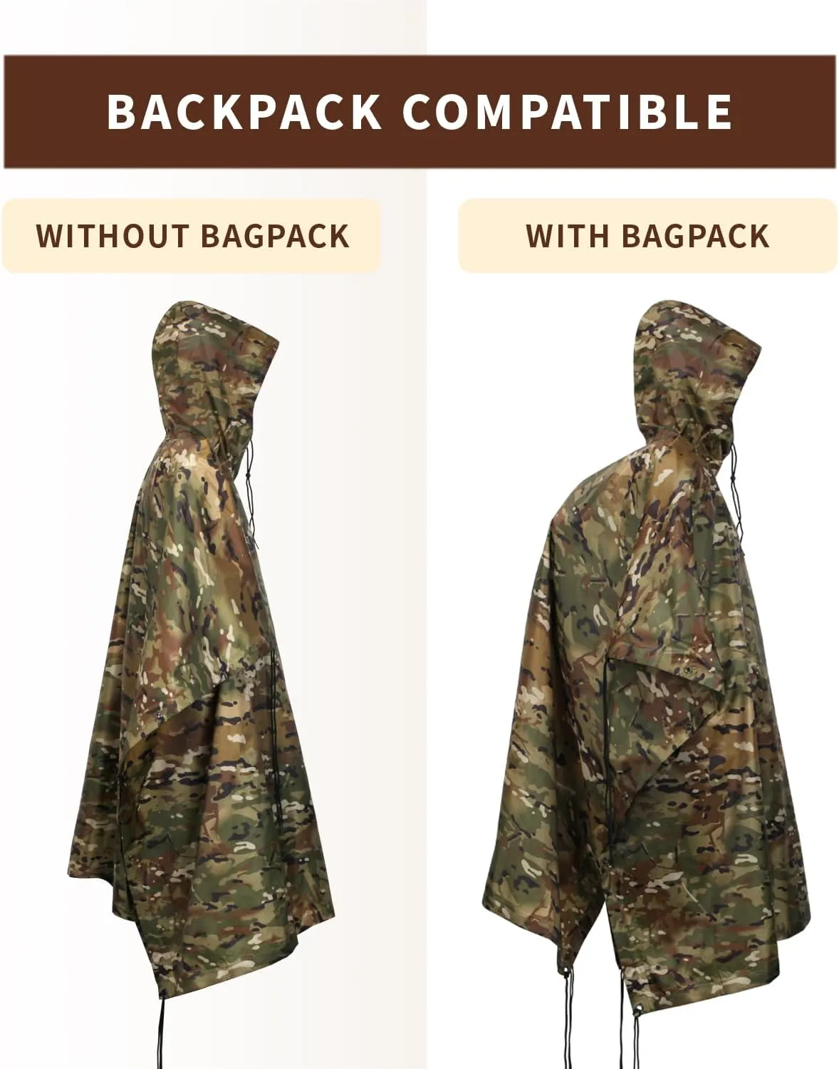 WINWAY Military Rain Poncho Camouflage Poncho Waterproof Lightweight Raincoat for Outdoor Hunting Hiking Camping