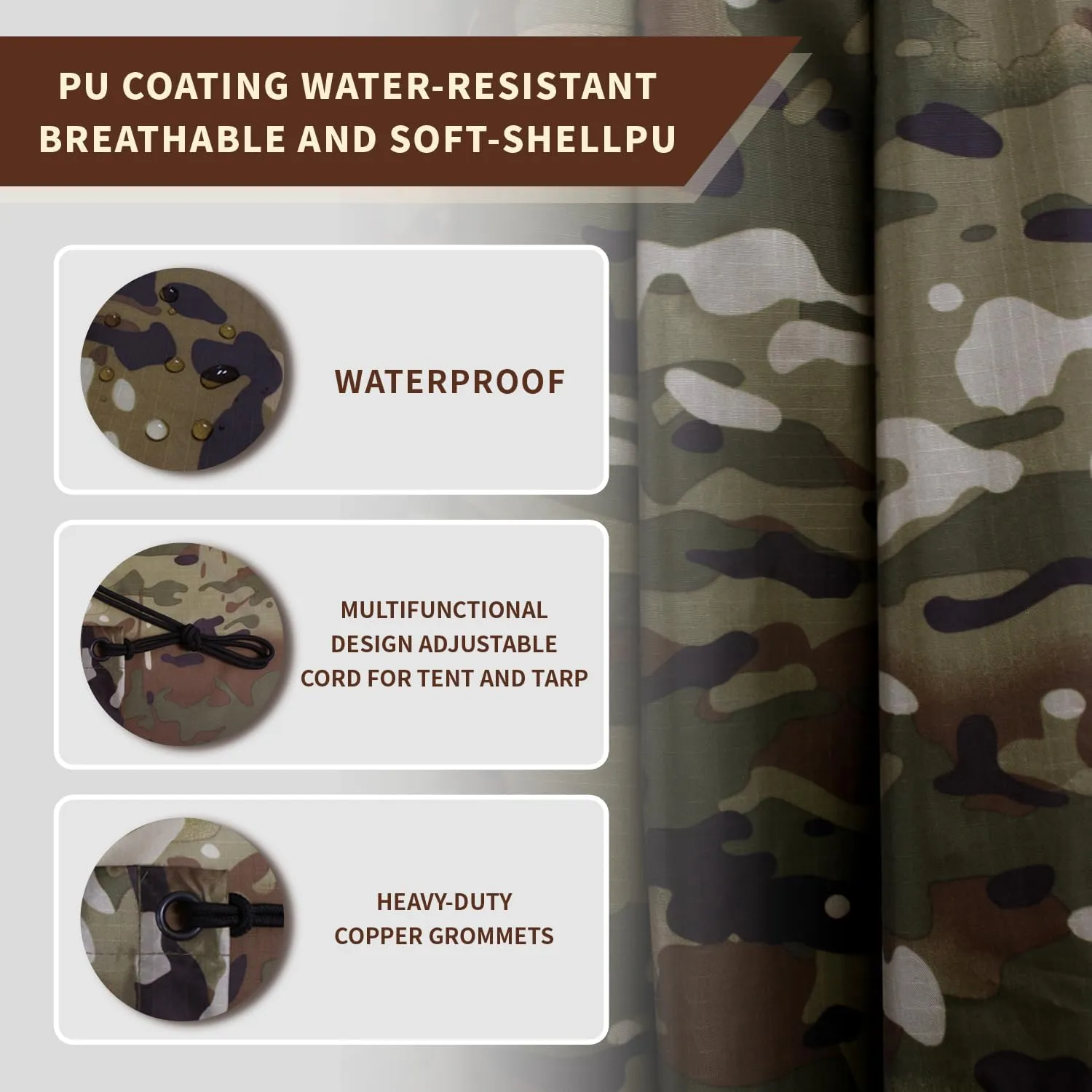 WINWAY Military Rain Poncho Camouflage Poncho Waterproof Lightweight Raincoat for Outdoor Hunting Hiking Camping