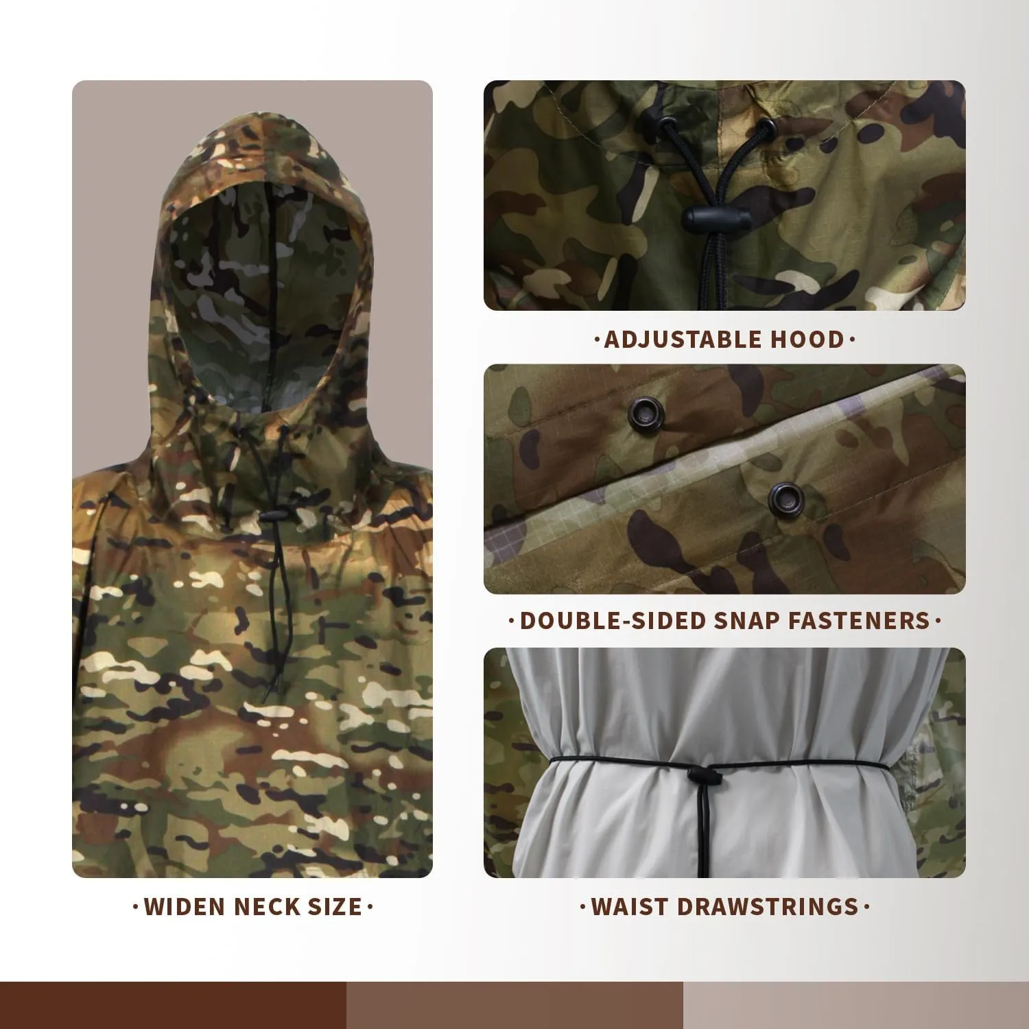 WINWAY Military Rain Poncho Camouflage Poncho Waterproof Lightweight Raincoat for Outdoor Hunting Hiking Camping