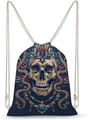 With Egyptian Necklace Drawstring Backpack for Women Men Drawstring Bag for Travel Swimming Sports Gym Bag