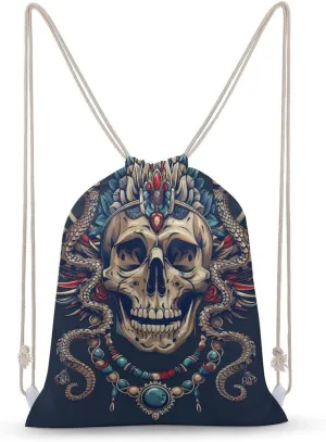 With Egyptian Necklace Drawstring Backpack for Women Men Drawstring Bag for Travel Swimming Sports Gym Bag