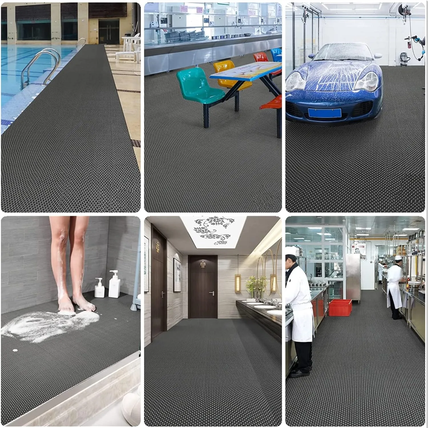 WLWLEO Drainage Non Slip Flooring Mats Swimming Pool Bathroom Anti-Fatigue Rubber Matting 3x10 Ft Heavy Duty Commercial Anti Slip Floor Mats for Garage Restaurant Sauna SPA,Gray/Grey,0.9×3M