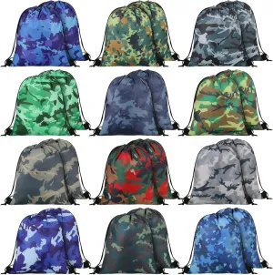 Woanger 24 Pcs Camo Drawstring Bags Bulk 11.81 x 9.84 Inch Camo Goodie Candy Gifts Bags Waterproof Camouflage Lightweight String Backpack Bulk Sport Camping Gift Party Supplies