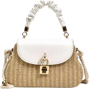 WOLWES Shoulder Mesengers Grass Editor Handbag Lock Small Square Bag Backpack (Color : 02, Size : One size)