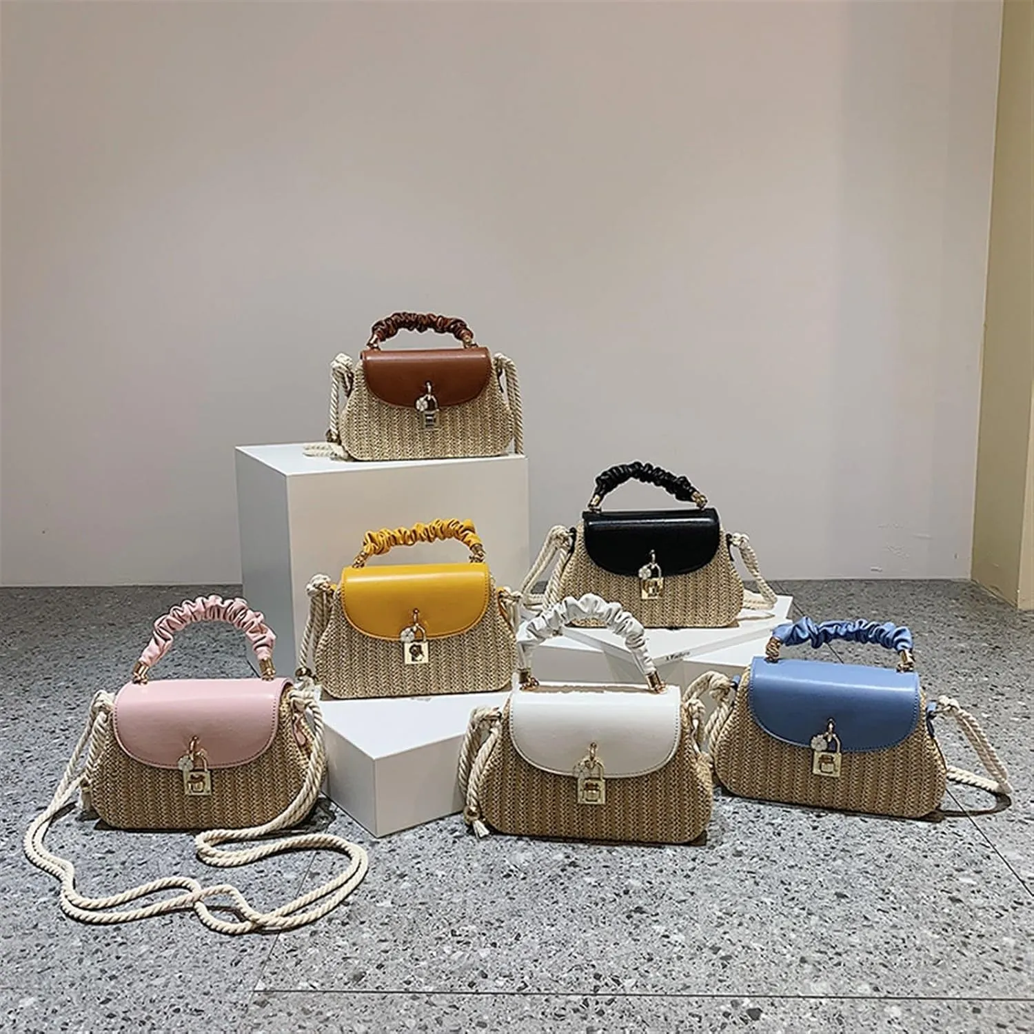 WOLWES Shoulder Mesengers Grass Editor Handbag Lock Small Square Bag Backpack (Color : 02, Size : One size)