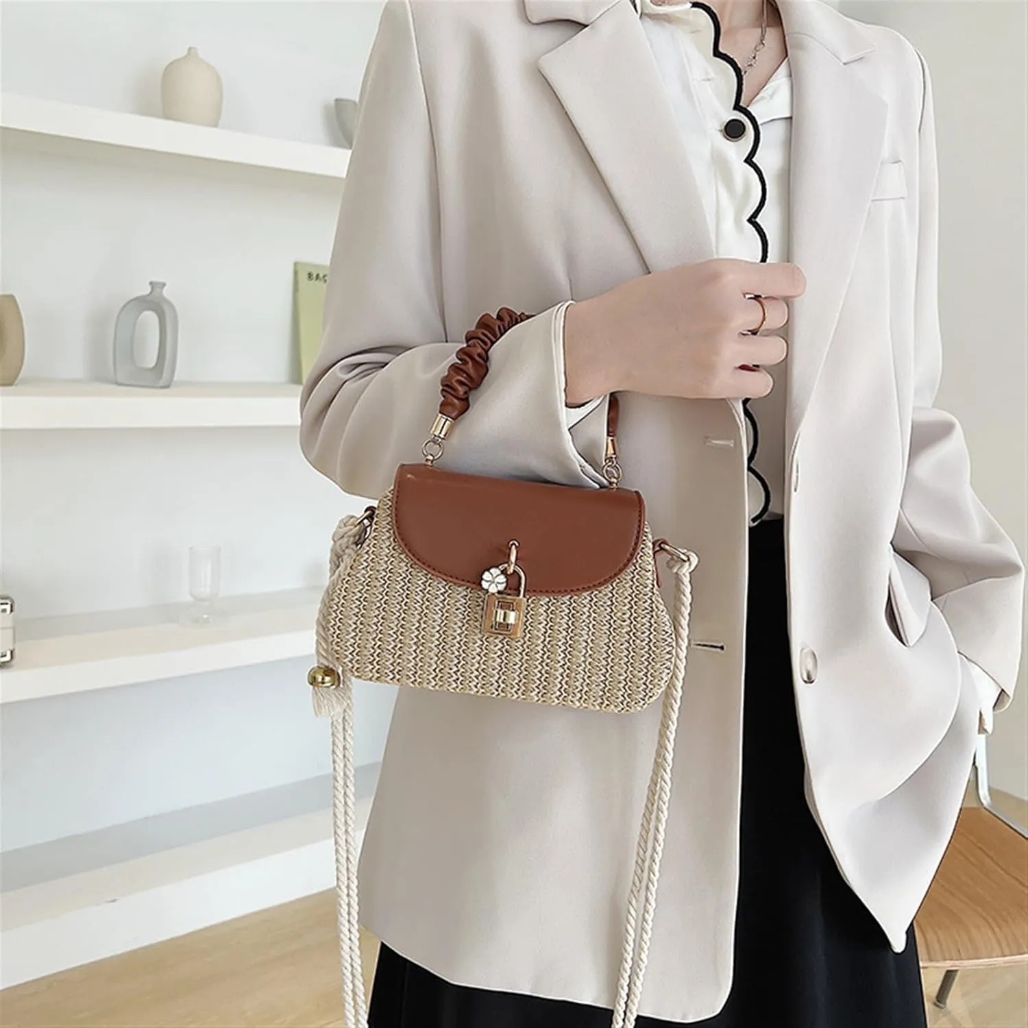 WOLWES Shoulder Mesengers Grass Editor Handbag Lock Small Square Bag Backpack (Color : 05, Size : One size)