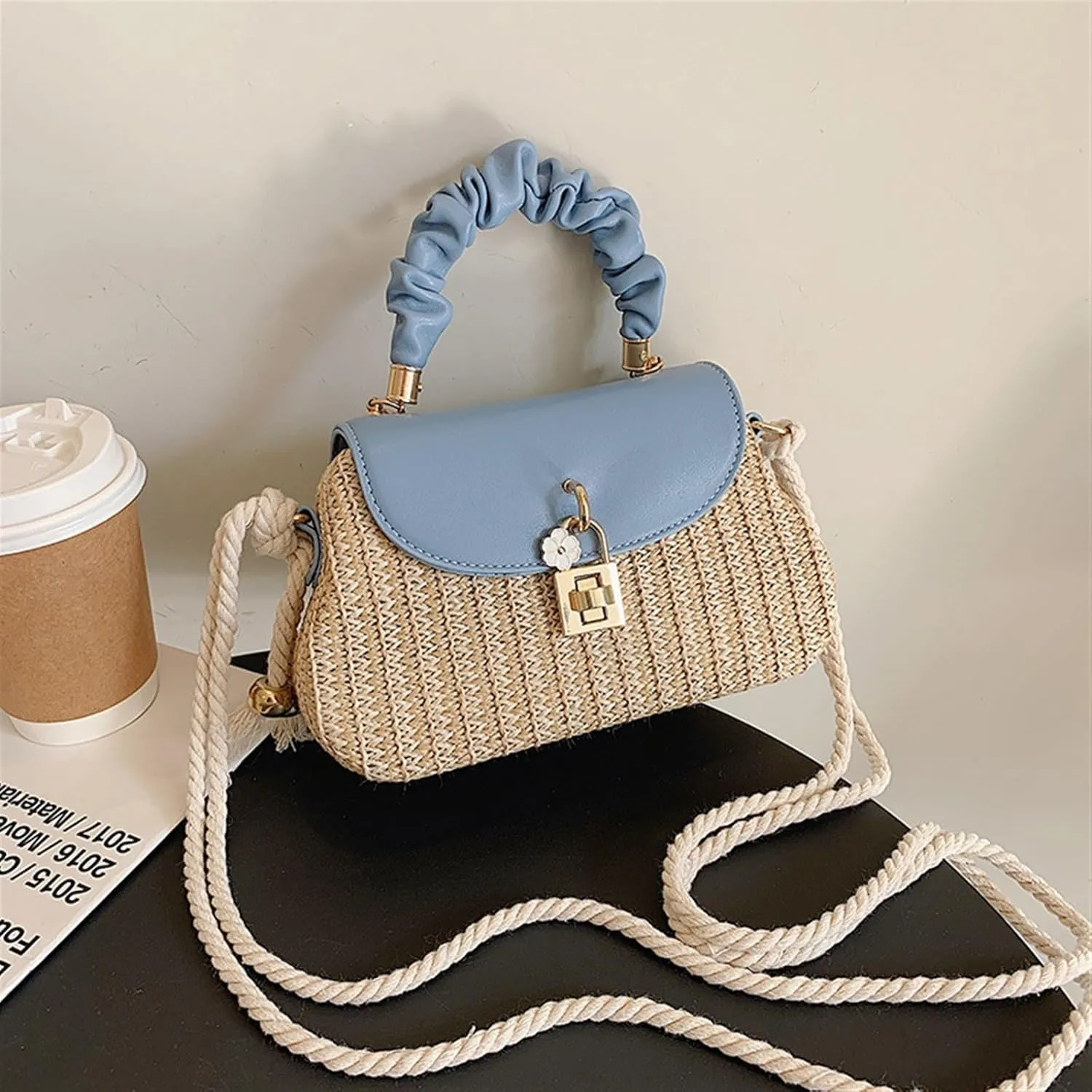 WOLWES Shoulder Mesengers Grass Editor Handbag Lock Small Square Bag Backpack (Color : 05, Size : One size)