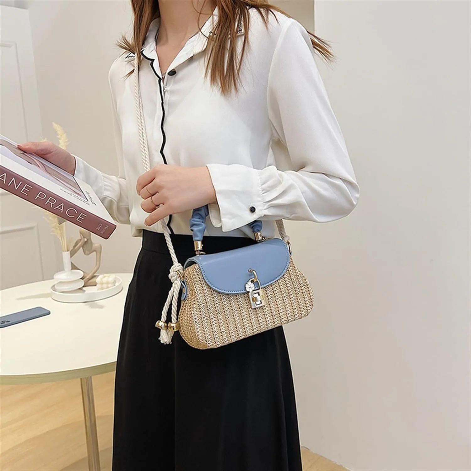 WOLWES Shoulder Mesengers Grass Editor Handbag Lock Small Square Bag Backpack (Color : 05, Size : One size)