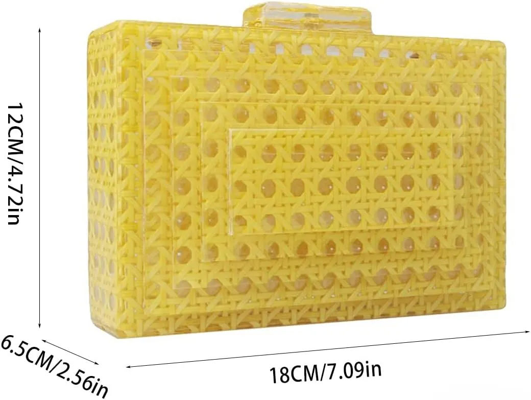 Women Acrylic Bag Rattan Woven Evneing Clutch Bag Square Box Crossbody Handbag Summer Beach Staw Shoulder Bag Purse