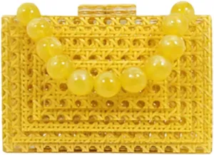 Women Acrylic Bag Rattan Woven Evneing Clutch Bag Square Box Crossbody Handbag Summer Beach Staw Shoulder Bag Purse