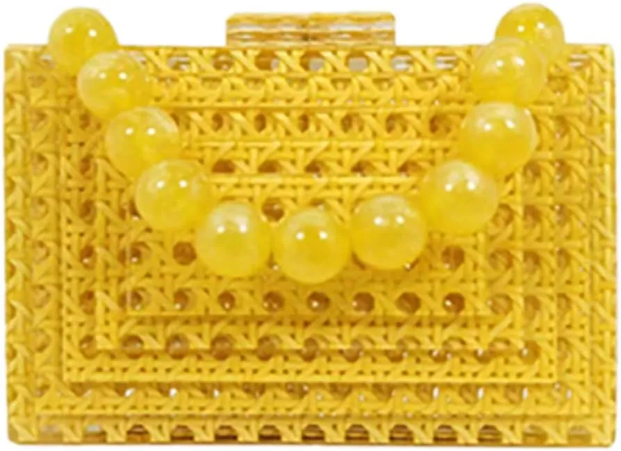 Women Acrylic Bag Rattan Woven Evneing Clutch Bag Square Box Crossbody Handbag Summer Beach Staw Shoulder Bag Purse