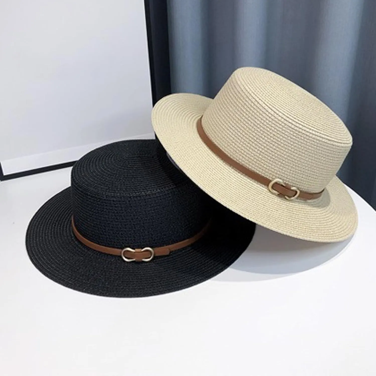 Women Beach Straw Sun Hat Flat Topped Straw hat Summer Beach Hat for Men Women for Party Travel