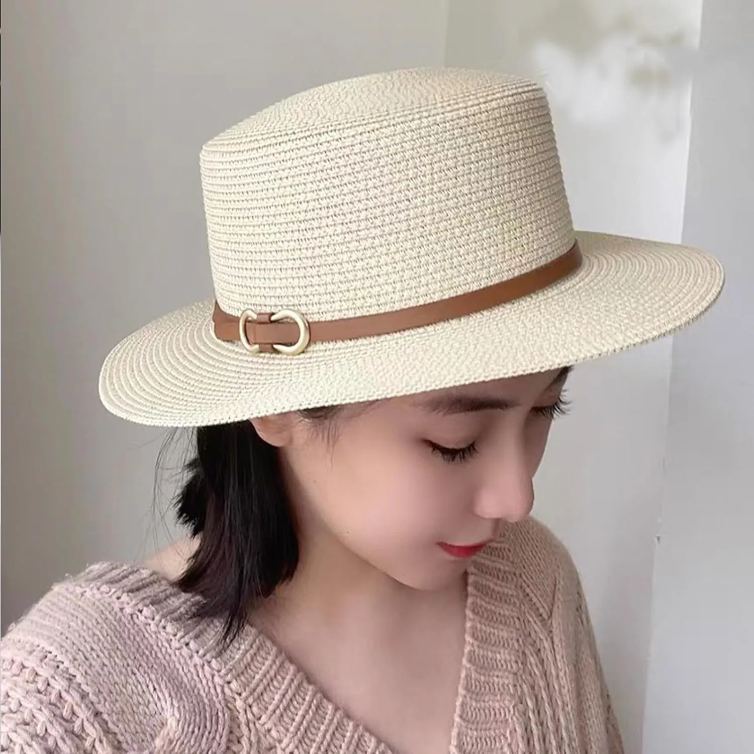 Women Beach Straw Sun Hat Flat Topped Straw hat Summer Beach Hat for Men Women for Party Travel