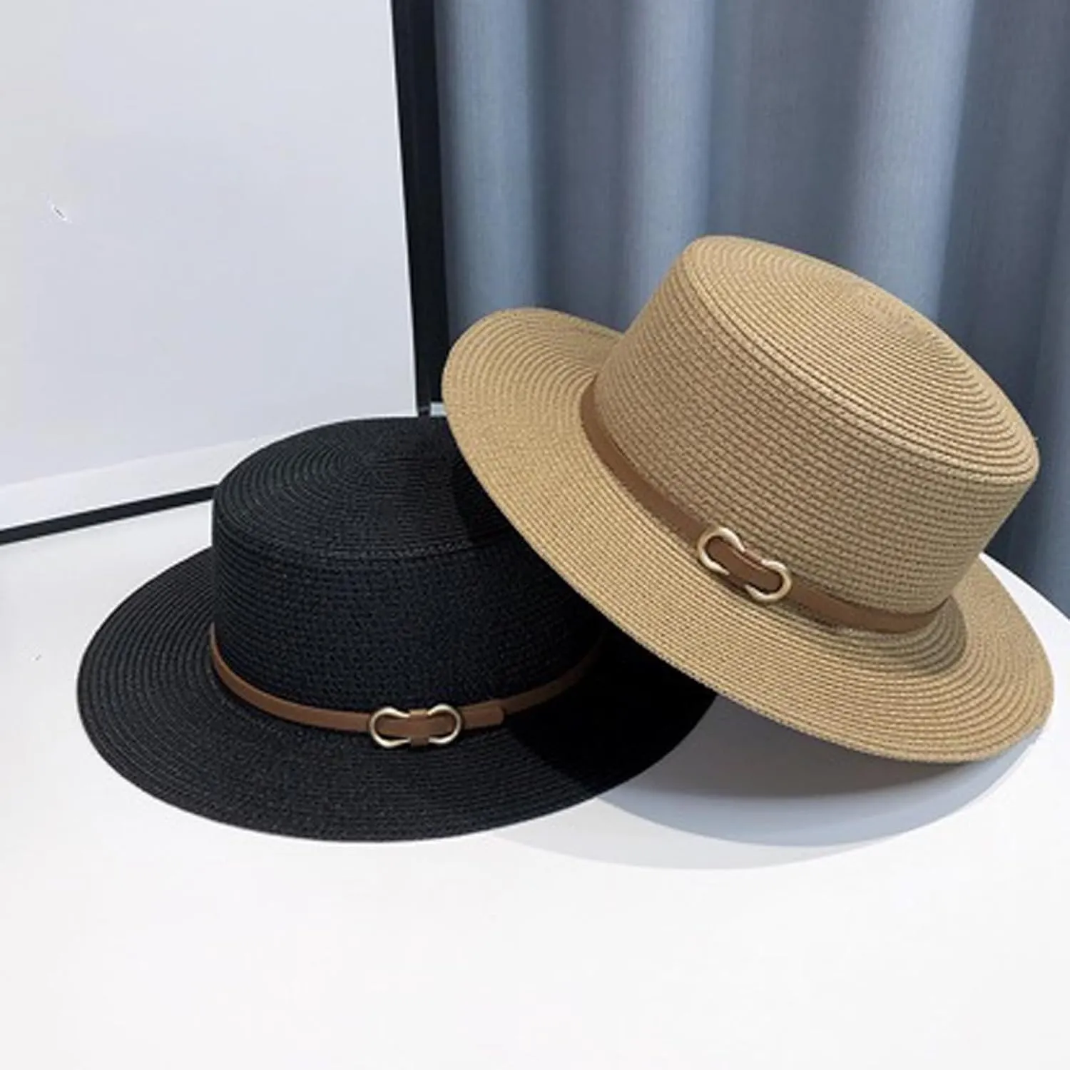 Women Beach Straw Sun Hat Flat Topped Straw hat Summer Beach Hat for Men Women for Party Travel
