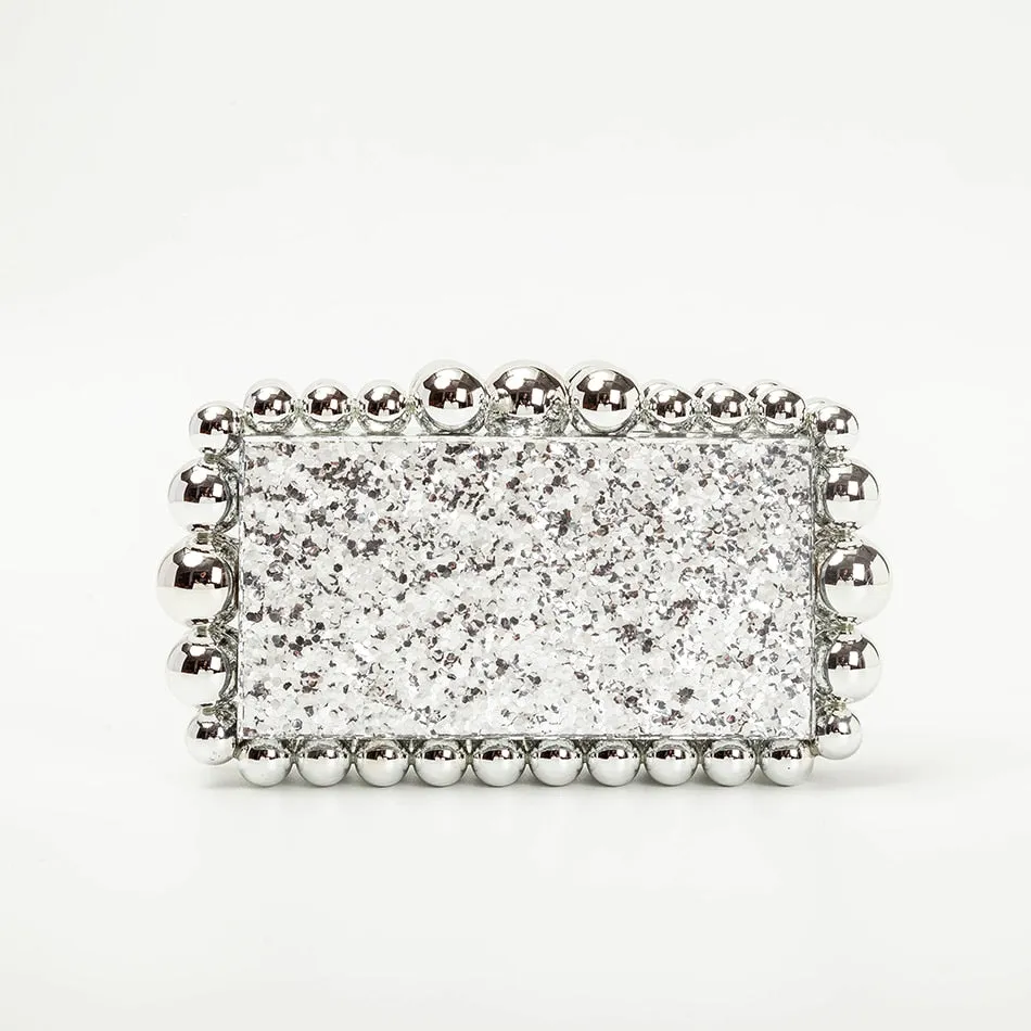 Women Clear Acrylic Box Evening Clutch Bags For Wedding Party Luxury Gold Foil Beads Purses And Handbags Designer High Quality