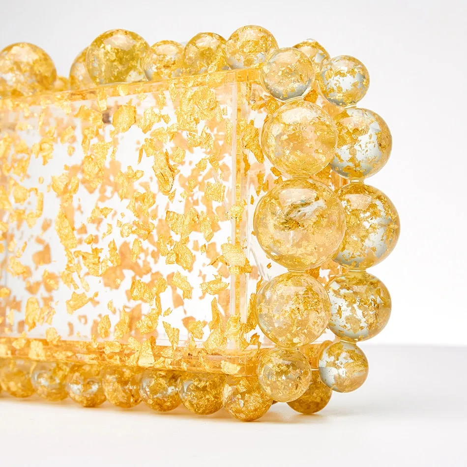 Women Clear Acrylic Box Evening Clutch Bags For Wedding Party Luxury Gold Foil Beads Purses And Handbags Designer High Quality