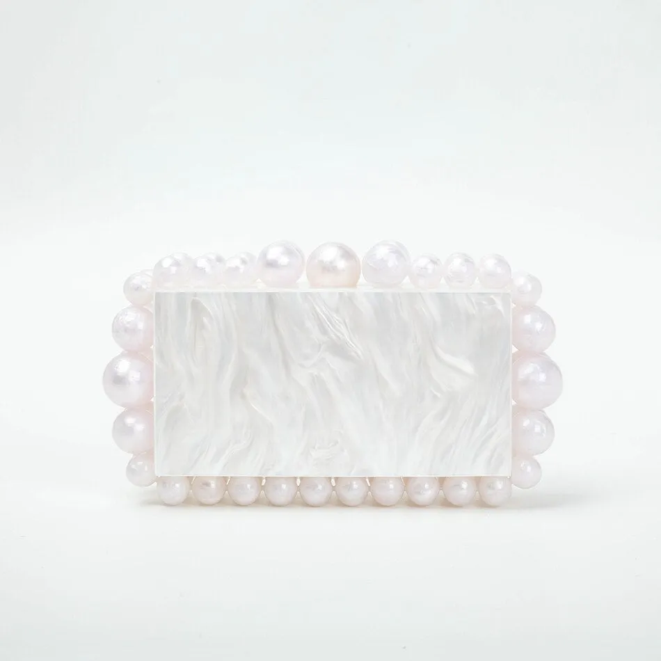 Women Clear Acrylic Box Evening Clutch Bags For Wedding Party Luxury Gold Foil Beads Purses And Handbags Designer High Quality