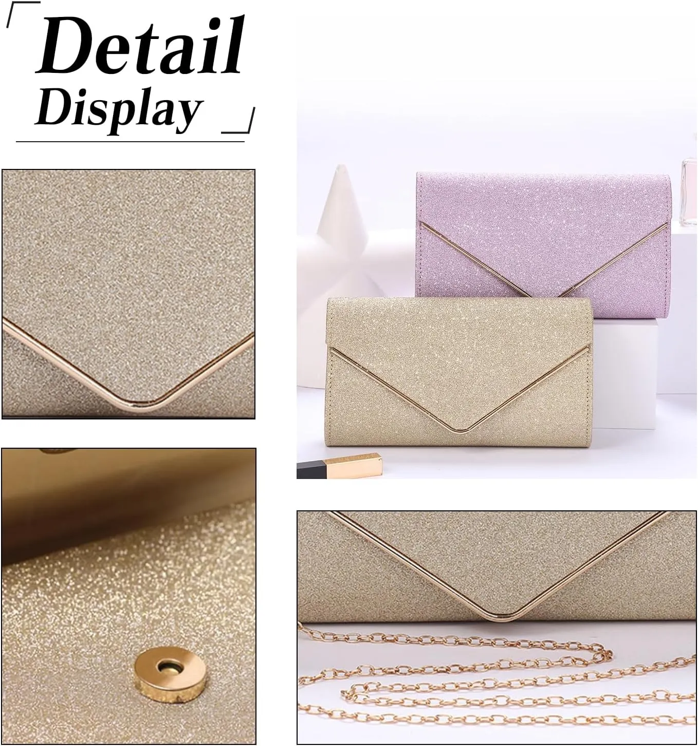 Women Envelope Clutch Bag Sequins Evening Bag Bridal Wedding Purse Glitter Sparkly Handbag Elegant Shoulder Bag