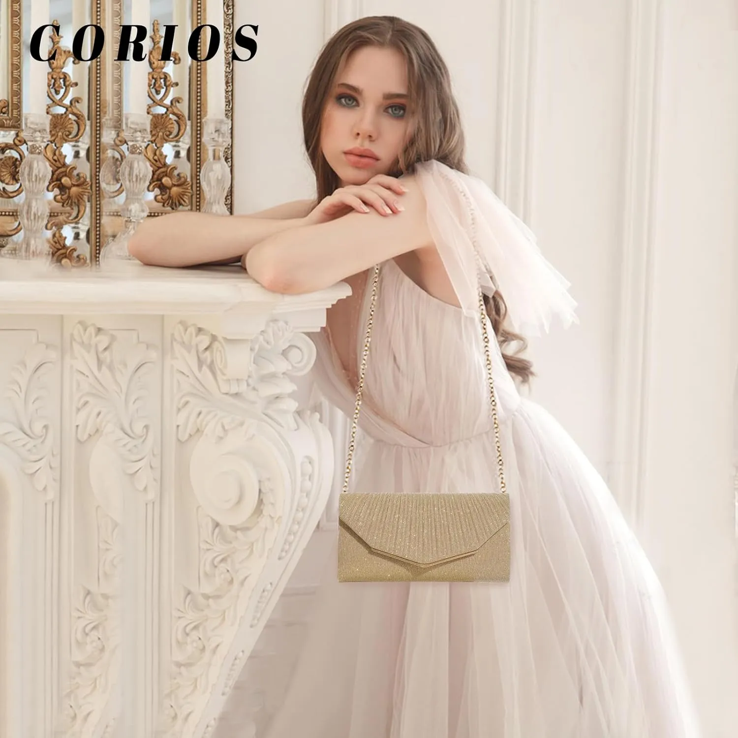 Women Envelope Clutch Bag Sequins Evening Bag Bridal Wedding Purse Shiny Handbag Elegant Sparkly Shoulder Bag