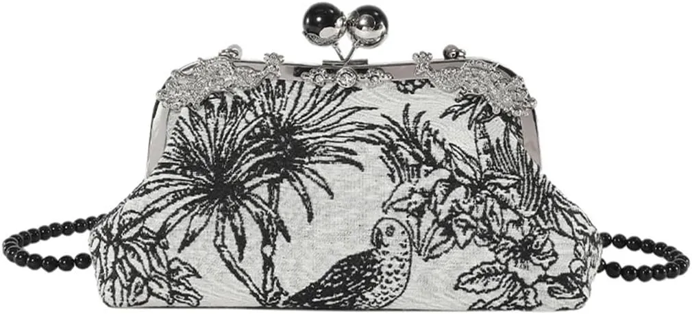 Women Evening Bag Floral Birds Embroidery Clutch Bag Rhinestone Handbag Beads Shoulder Bag Bridal Wedding Purse