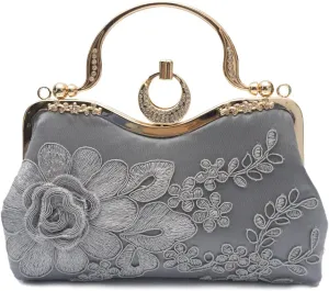 Women Evening Bag Floral Embroidery Clutch Bag Vintage Handbag Bridal Wedding Purse Elegant Shoulder Bag