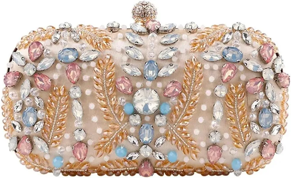 Women Evening Clutch Colorful Crystal Bead Embroidered Handbag Party Banquet Wedding Elegant Purse