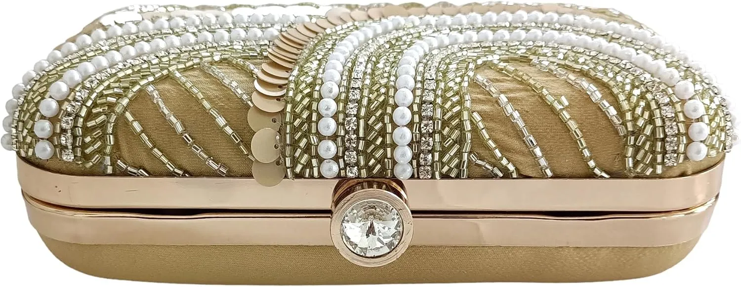 Women Hand Embroidered Sequins Box Clutch for Wedding Party