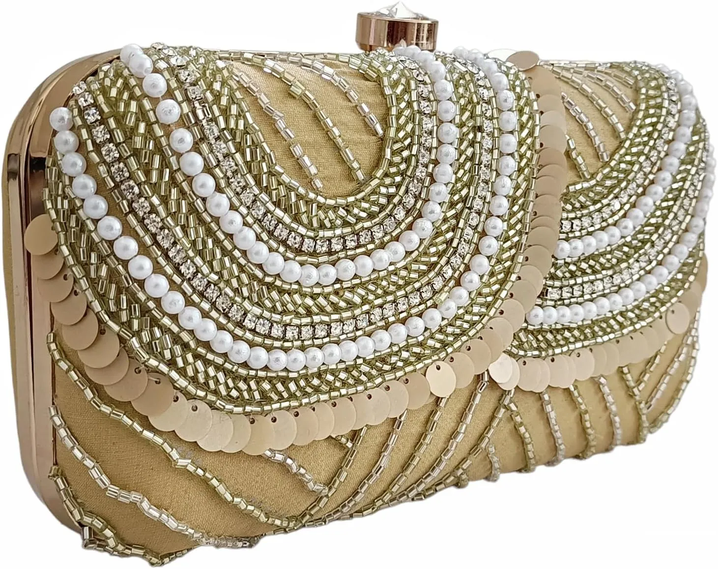 Women Hand Embroidered Sequins Box Clutch for Wedding Party