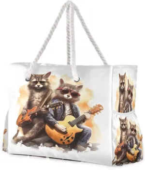 Women Large Beach Bag Guitar Combination Civet Cat Travel Tote Bags for Gym Sport Shoulder Bag