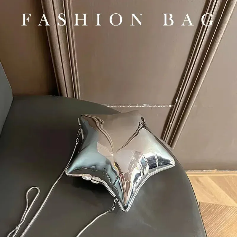 Women metal silver gold shell bag cute Evening Clutch Bag with strap For Wedding Party small Purses Designer Handbags