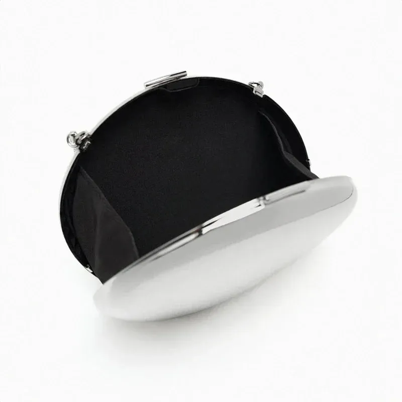 Women metal silver gold shell bag cute Evening Clutch Bag with strap For Wedding Party small Purses Designer Handbags