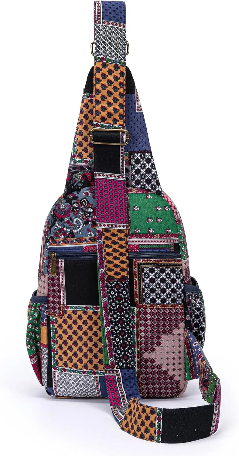 Women sling bag Elephant canvas large boho backpacks bohemian Crossbody Bag (blue)