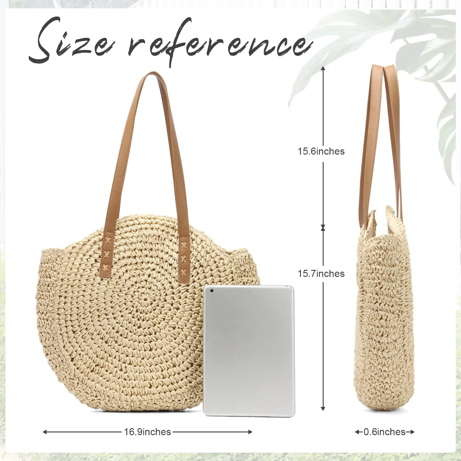 Women Straw Bag Round Handwoven Summer Beach Tote Bag Natural Chic Vacation Shoulder bag
