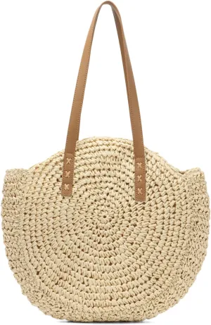 Women Straw Bag Round Handwoven Summer Beach Tote Bag Natural Chic Vacation Shoulder bag