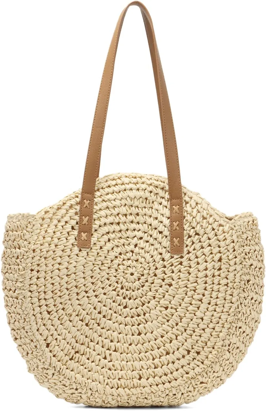 Women Straw Bag Round Handwoven Summer Beach Tote Bag Natural Chic Vacation Shoulder bag