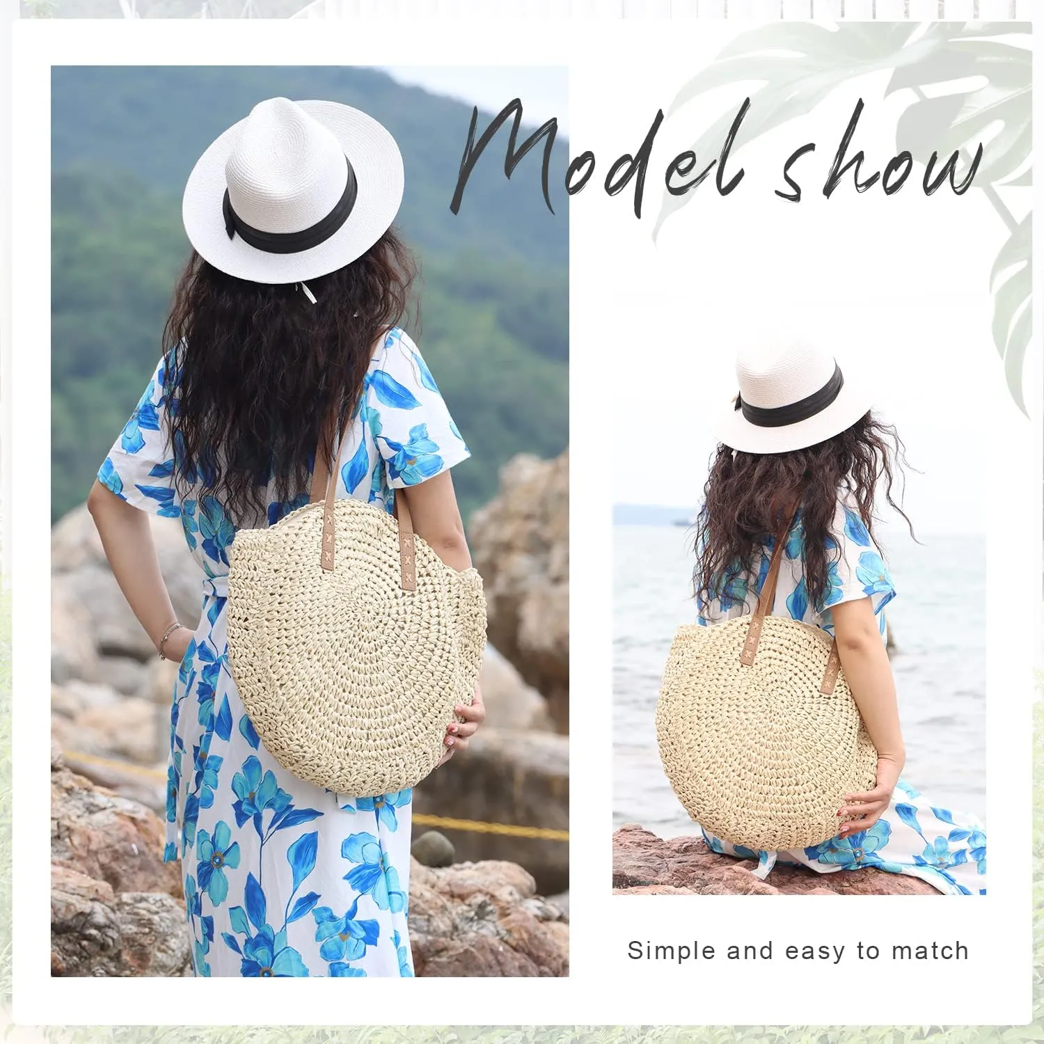 Women Straw Bag Round Handwoven Summer Beach Tote Bag Natural Chic Vacation Shoulder bag