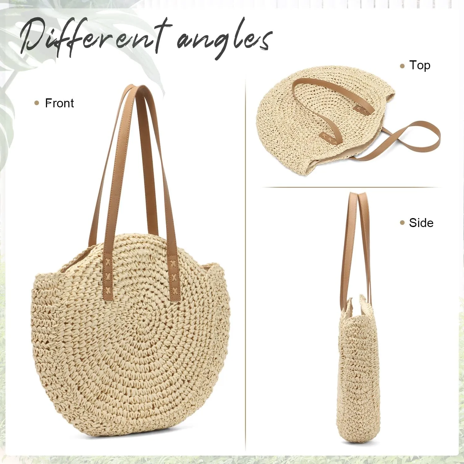Women Straw Bag Round Handwoven Summer Beach Tote Bag Natural Chic Vacation Shoulder bag