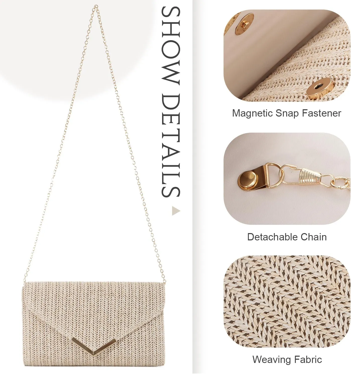 Women Straw Clutch Purse Summer Evening Bag Rattan Clutch Woven Beach Handbag Wedding Travel Party Clutch