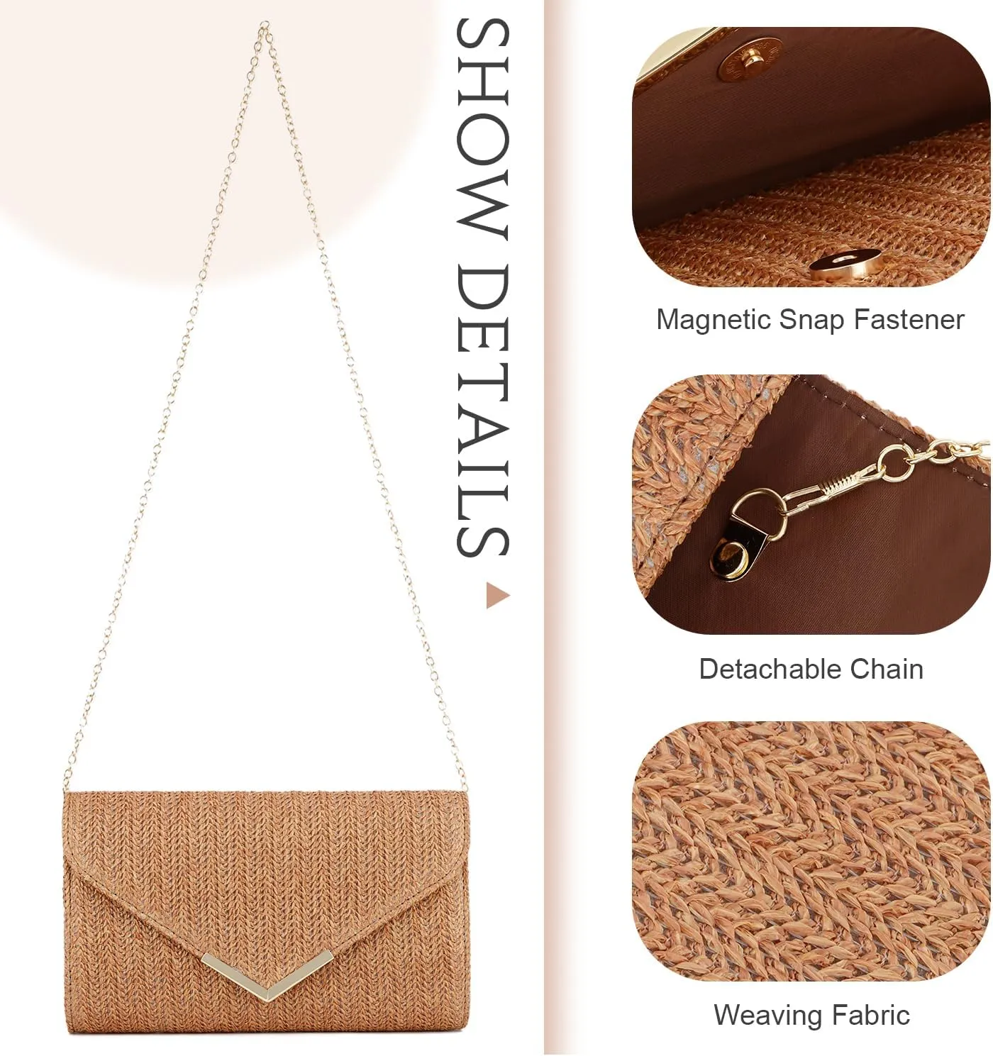 Women Straw Clutch Purse Summer Evening Bag Rattan Clutch Woven Beach Handbag Wedding Travel Party Clutch