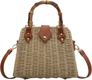 Women Straw Crossbody Bag Handwoven Basket Handbags Summer Beach Weave Shoulder Bag Bamboo Handle Handmade Hobo Purse