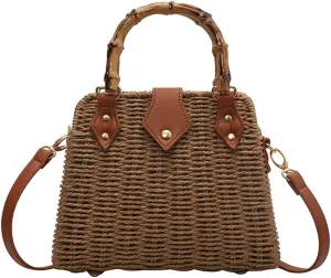 Women Straw Crossbody Bag Handwoven Basket Handbags Summer Beach Weave Shoulder Bag Bamboo Handle Handmade Hobo Purse