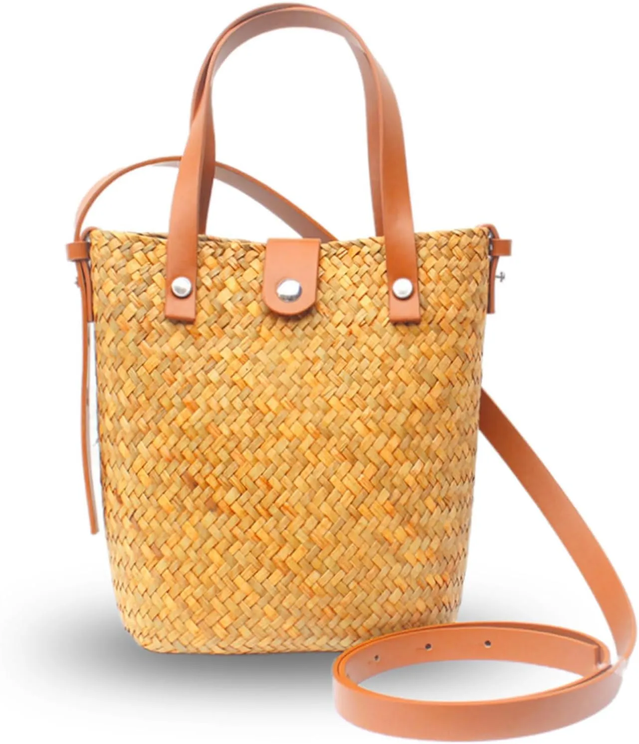 Women Straw Crossbody Bag with Top Handle, Summer Straw Clutch Tote Bags Wicker Purse Shoulder Beach Bag Hobo Woven Handbag