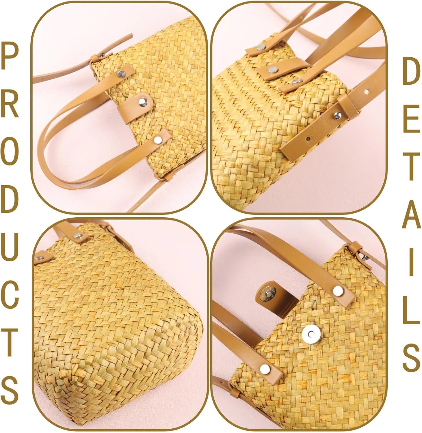 Women Straw Crossbody Bag with Top Handle, Summer Straw Clutch Tote Bags Wicker Purse Shoulder Beach Bag Hobo Woven Handbag