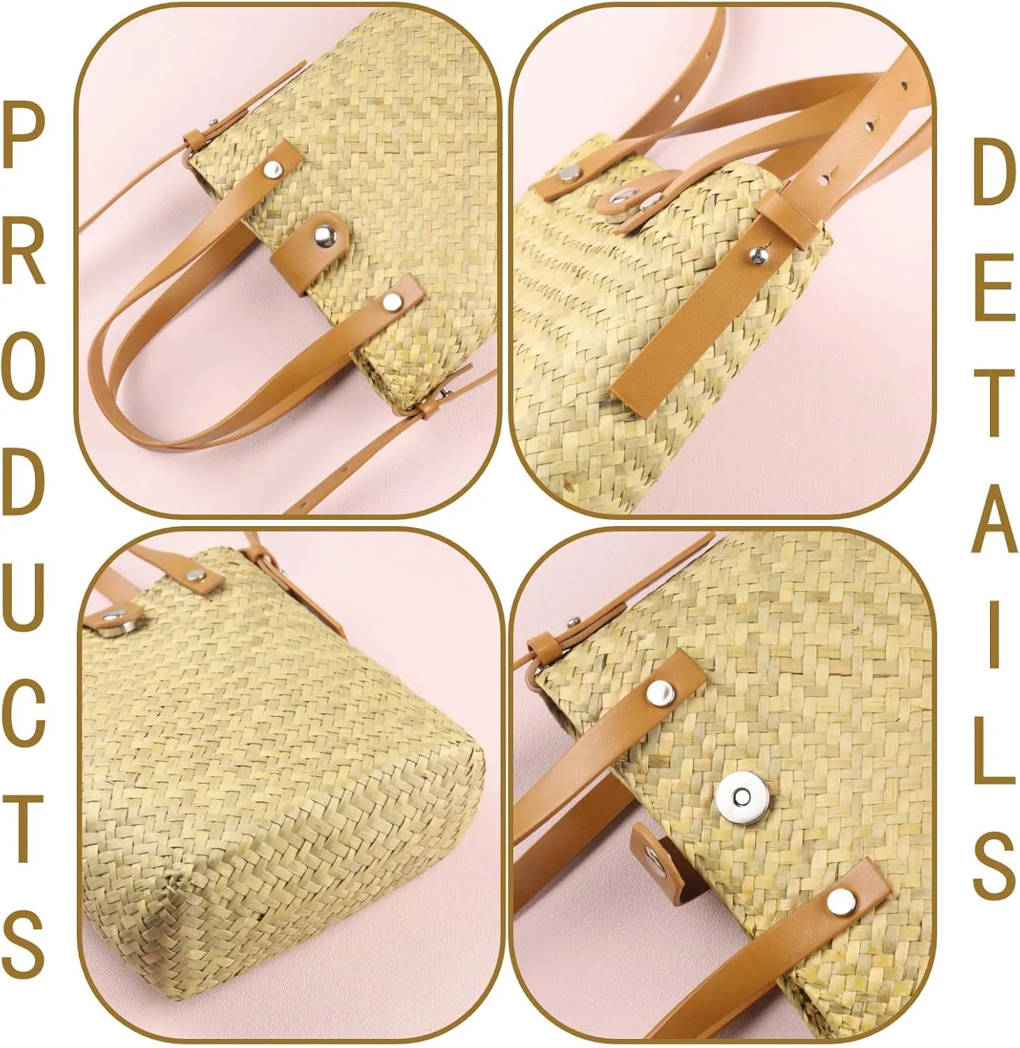 Women Straw Crossbody Bag with Top Handle, Summer Straw Clutch Tote Bags Wicker Purse Shoulder Beach Bag Hobo Woven Handbag