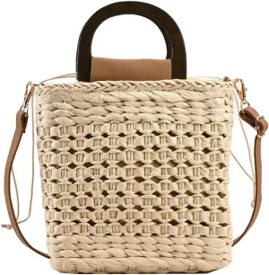 Women Straw Handbag Beach Bag Woven Rattan Crossbody Bags Handmade Leather Straps Satchel Clutch Purse Summer Vacation