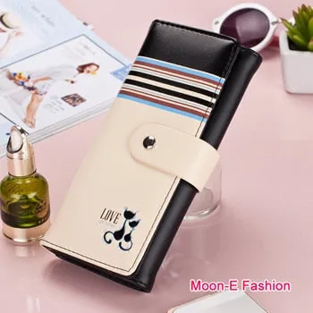 Women Wallets Soft PU Leather Cute Cats Hasp Lady Purses Wallet Cards ID Holder Moneybags Women Long Clutch Coin Purse Burse