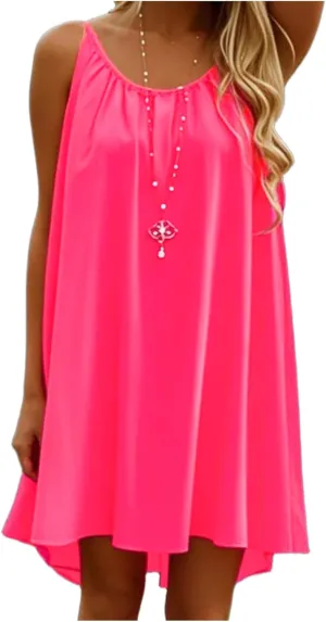 Women's Chiffon Summer Casual Dresses Spaghetti Strap Tank Sundress Beach Swimsuit Cover up
