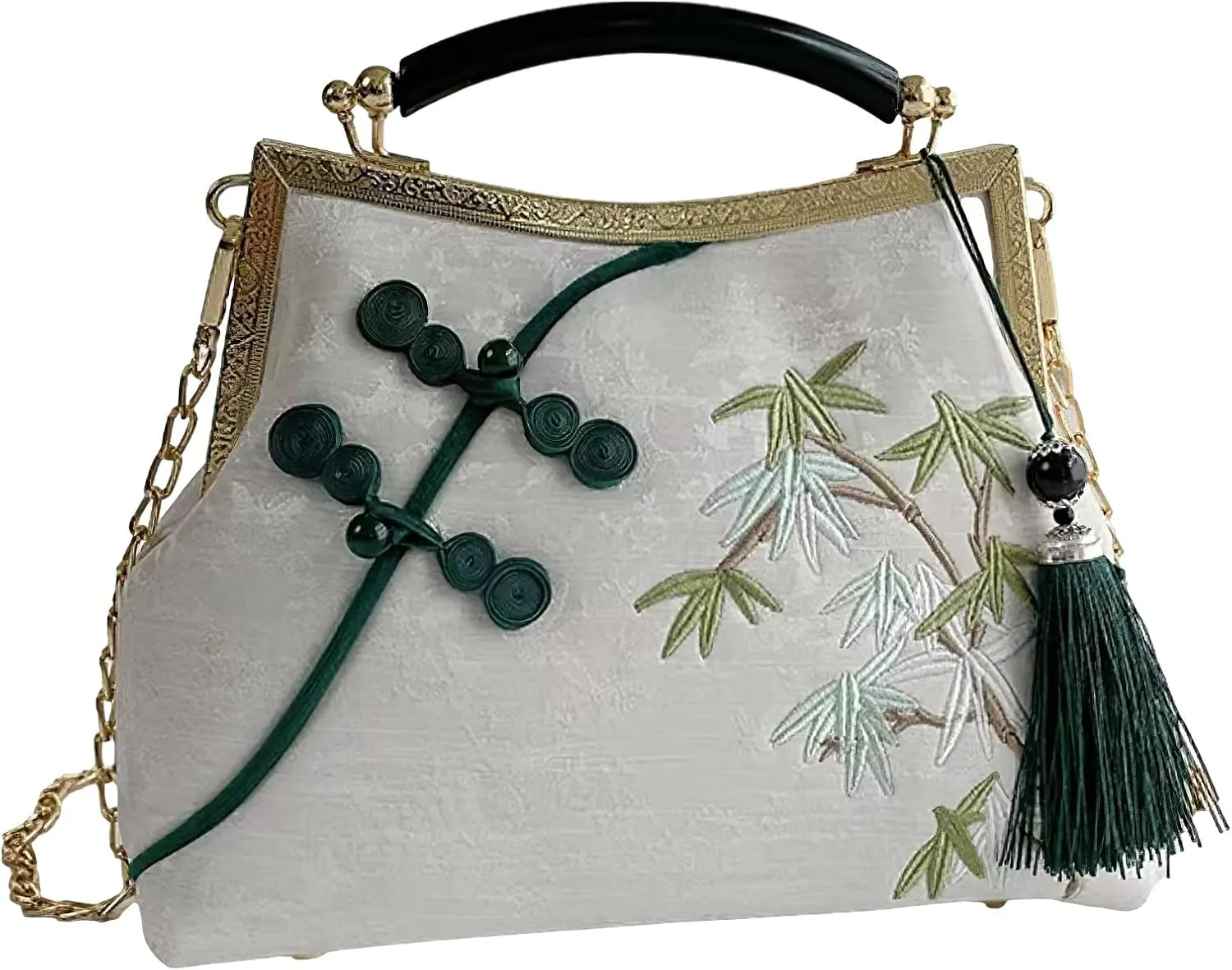 Women's Chinese Style Embroidered Purse Vintage Clutch Handbag with Tassel Pendant Hanfu Crossbody Bag